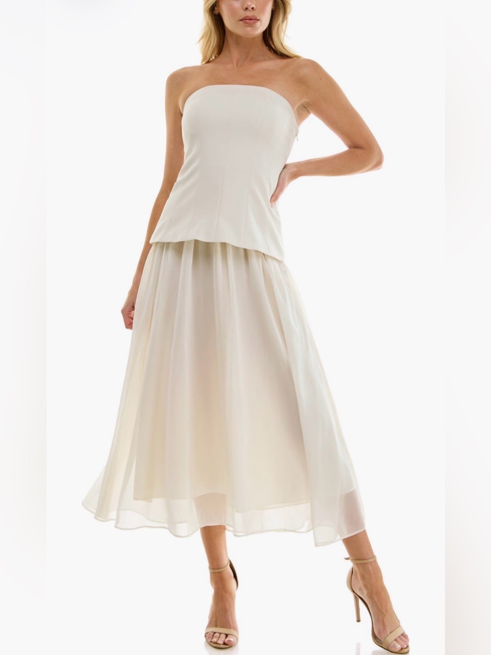 NWT Socialite Corset Strapless Mixed Media Maxi Dress Ivory XS